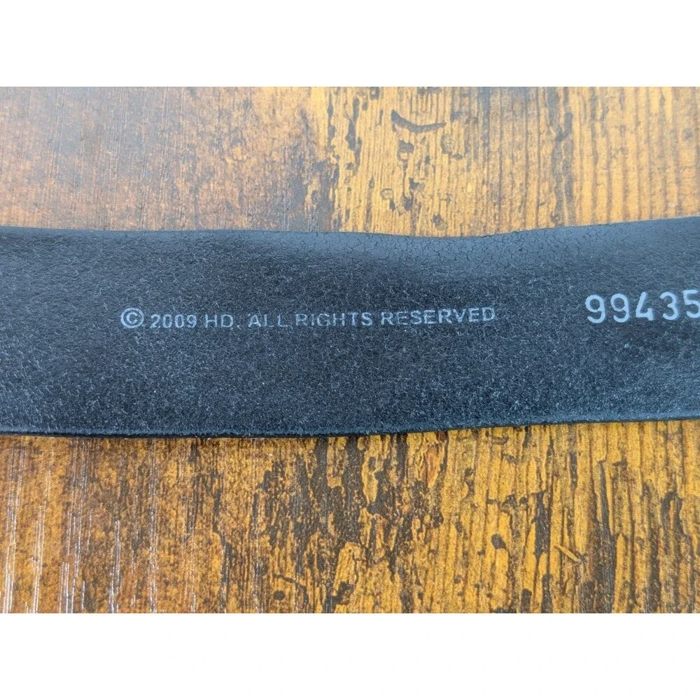Harley Davidson Black Cowhide Leather Stamped Belt with Silver Buckle Size 50 US